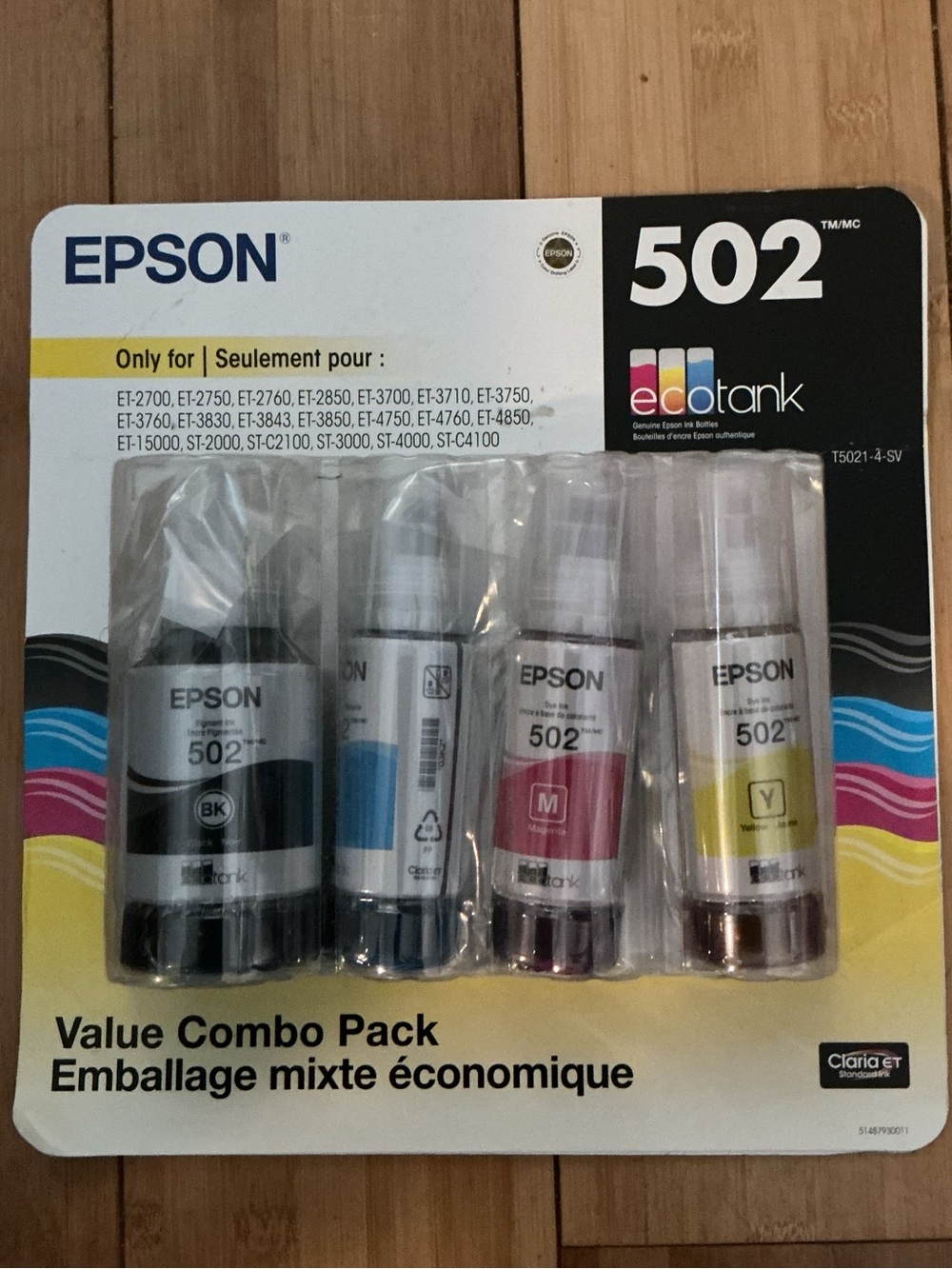 Epson 502 EcoTank Ink Bottles Value Combo Pack Genuine Black C M Y Set New